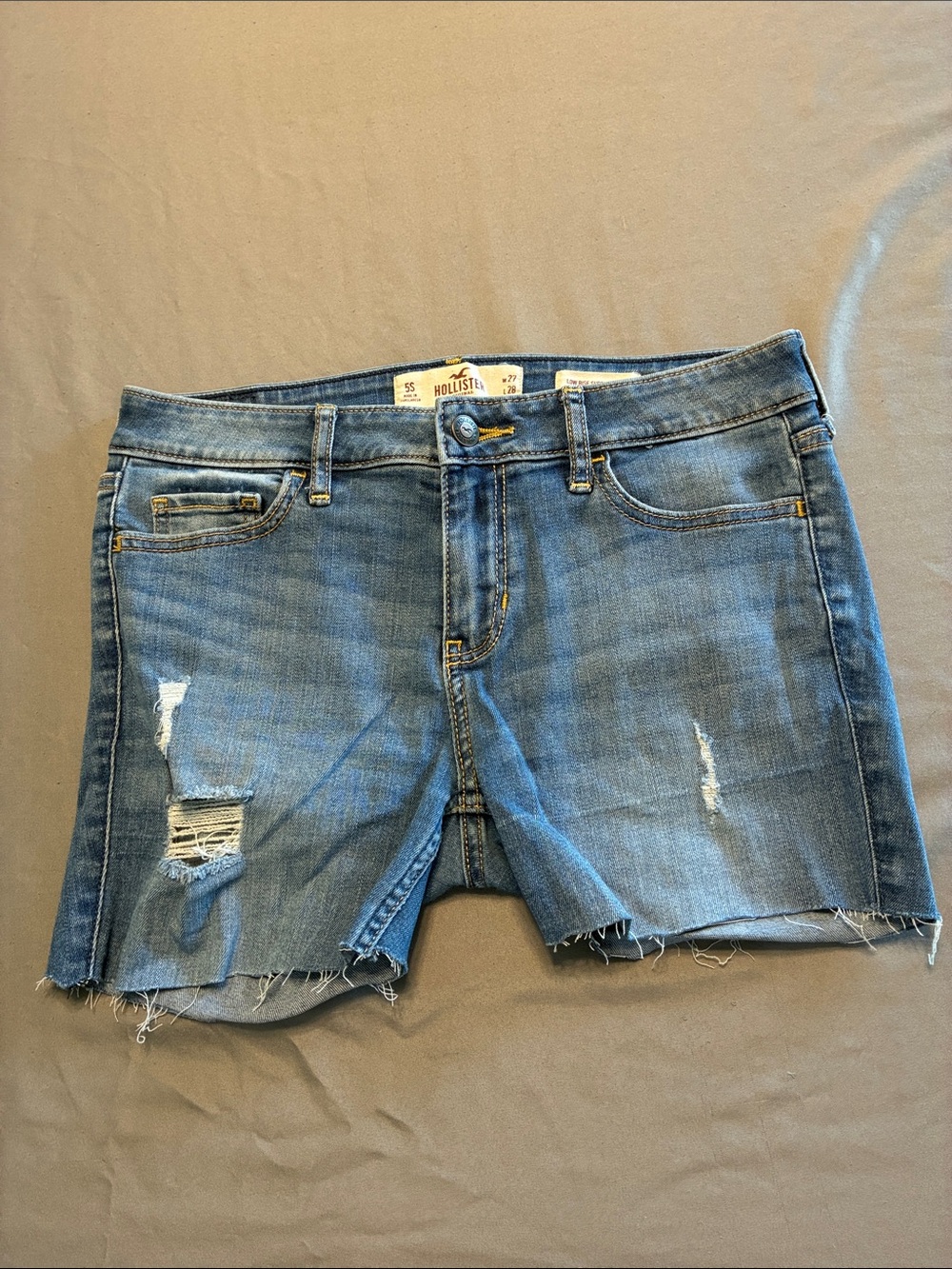 Hollister Medium Blue Distressed Denim Cutoff Shorts